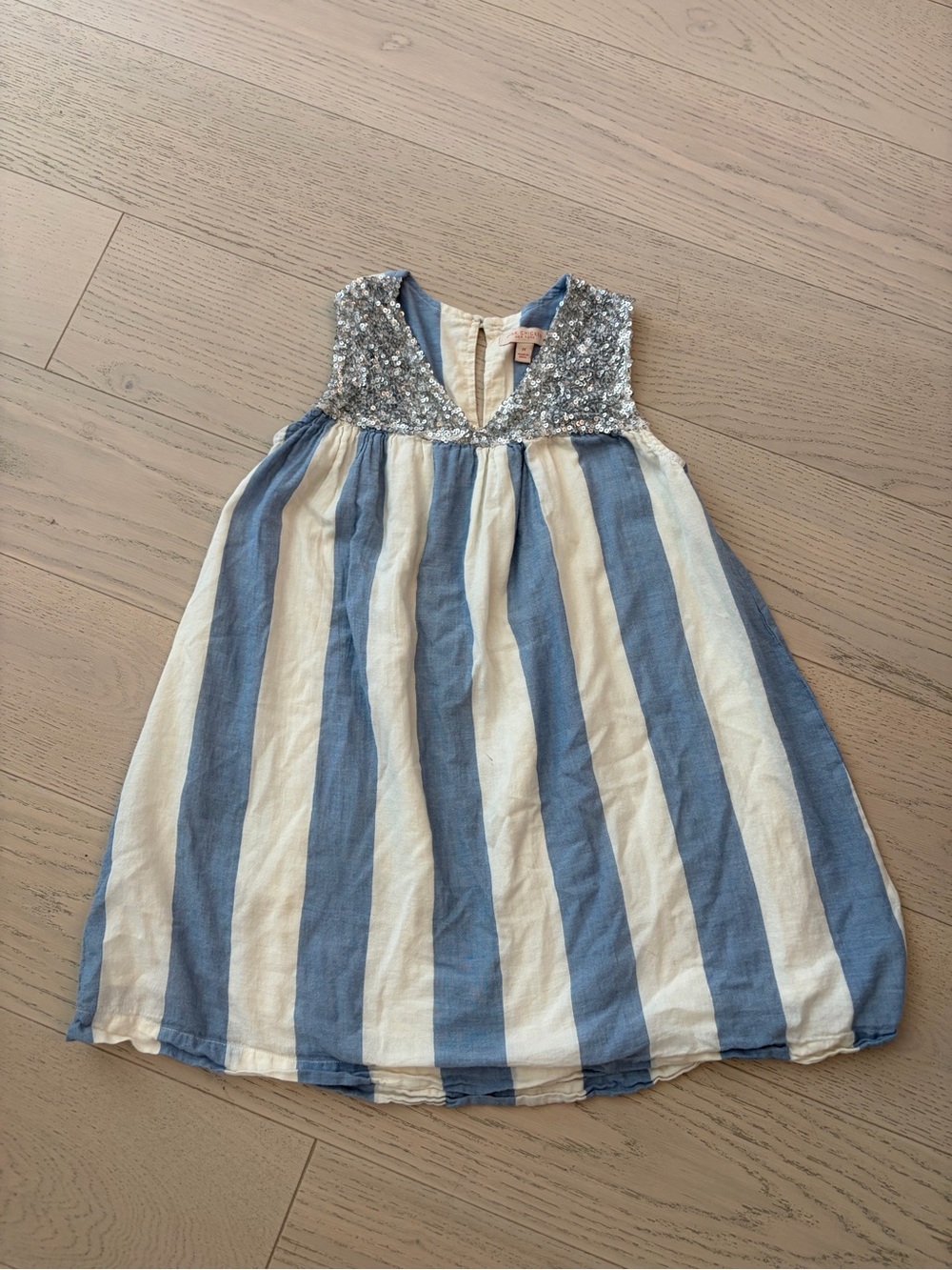 Pink Chicken Blue and Cream Striped with Silver Sequins - Great Condition!
